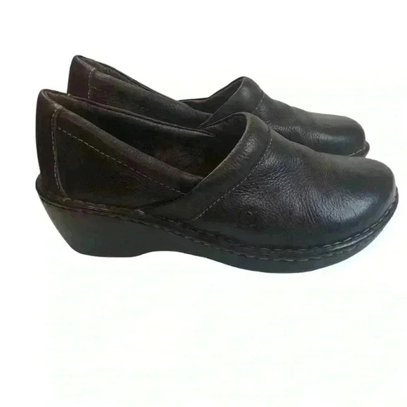 Born Brown leather slip on loafers wedge heel size 8M/39 runs small. - Picture 1 of 8
